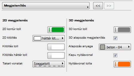 2D/3D MEGJELENÍTÉSEK BEÁLLÍTÁSAI ALAPOZÁS MEGJELENÍTÉSE A 2D/3D Megjelenítés oldalon ezúttal az 2D MEGJELENÍTÉS TOLLAIN, valamint a 3D MODELL MEGJELENÍTÉSÉN kívül további részleteket állíthat be,