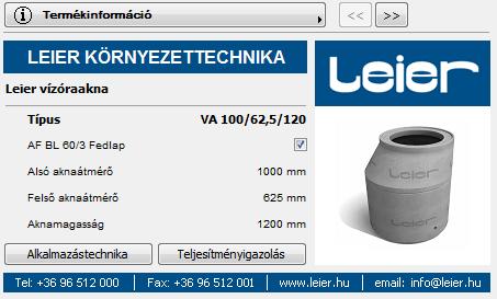 61 TÍPUS/HASZNOS TÉRFOGAT A felhasználói felületről az ALKALMAZÁSTECHNIKA és a TELJESÍTMÉNYIGAZOLÁS is elérhető.