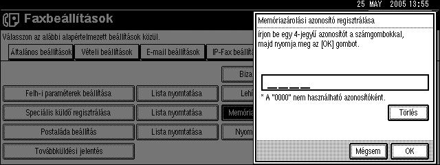 Rendszergazdai eszközök D Írja be az azonosítót a számgombokkal, és az [A] - [F] gombokkal, majd nyomja meg az [OK] gombot.