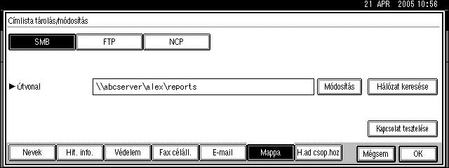 Mappák regisztrálása Regisztrált SMB mappa módosítása Ez a rész a regisztrált SMB mappák módosítását ismerteti. A Nyomja meg a [Módosítás] gombot az "Útvonal" alatt.