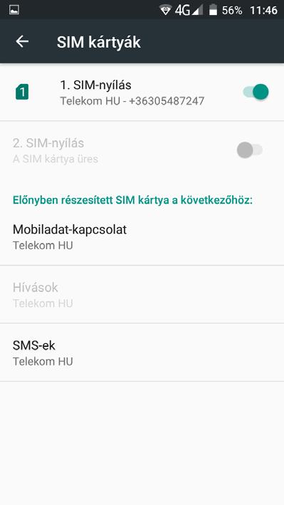 SIM KÁRTYÁK BEÁLLÍTÁSA 1. Menjen a BEÁLLÍTÁSOK / SIM kártyák menübe. 2.