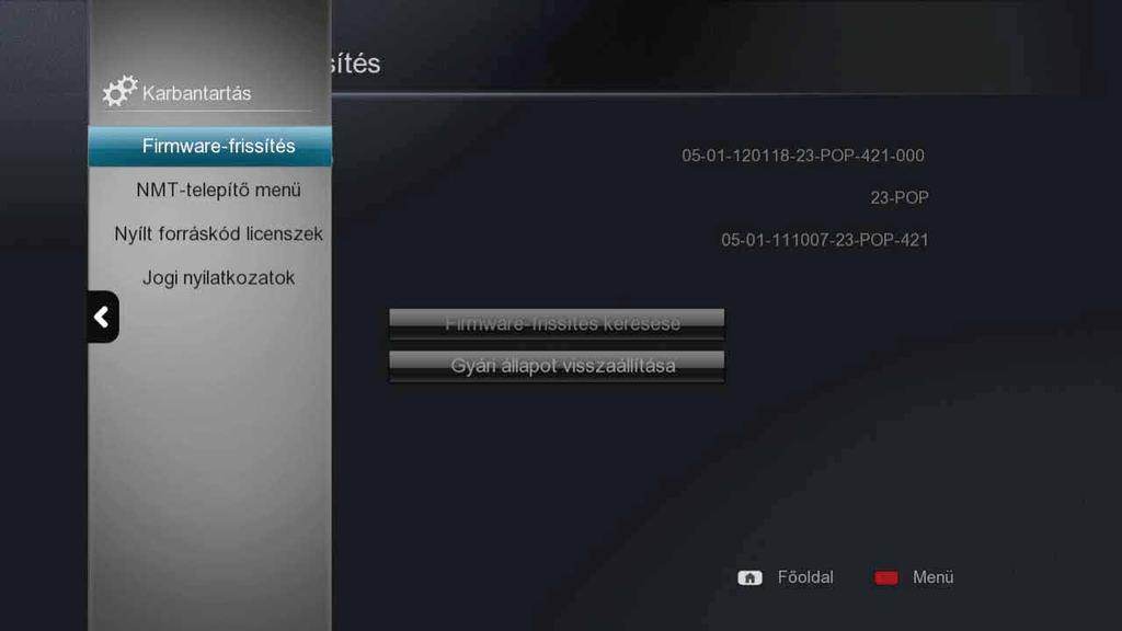 Popcorn Hour A-300 felhasználói kézkönyv Kézi frissítés A Beállítások menü Karbantartás szekciójában rá lehet nézni a firmware-frissítésre.