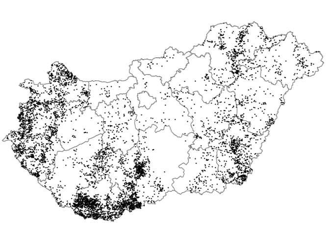 Szójatermesztő gazdaságok területi megoszlása Magyarországon 2014 2015 X 2,7