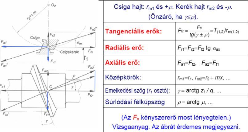 23. Ismertesse a fogazati erő komponensek számítását,a csigahajtópár