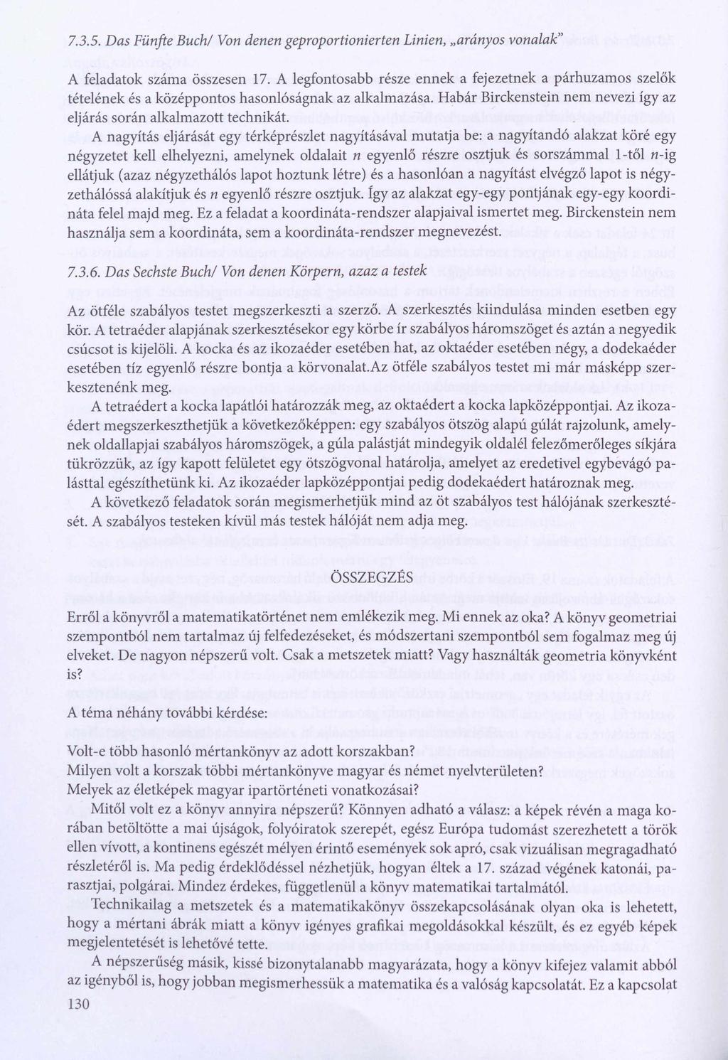 7.3.5. Das Fünfte Buch/ Von denen geproportionierten Linien, arányos vonalak A feladatok száma összesen 17.