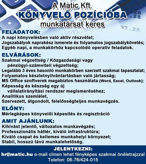 Szállás, munkába járás, napi 2 étkezés díjmentesen biztosított.