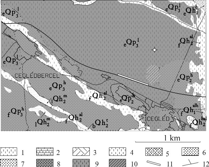 Földtani Közlöny 142/3 (2012) 271 1. ábra. Ceglédbercel és környéke földtani térképe (KUTI et al.