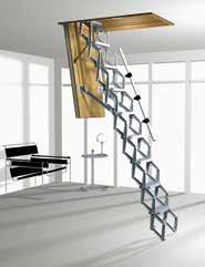 Terhelhetőség: 150 kg lépcsőfokonként, 350 kg a teljes szerkezetre nézve. Háromrészes padláslépcső. A padlástérben nyitási tér nem szükséges, a lépcső részei a tokon belül helyezkednek el.