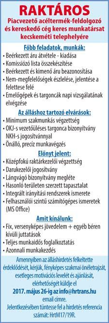 hu KECSKEMÉTI áruszállító cég nemzetközi gyakorlattal, B kategóriás