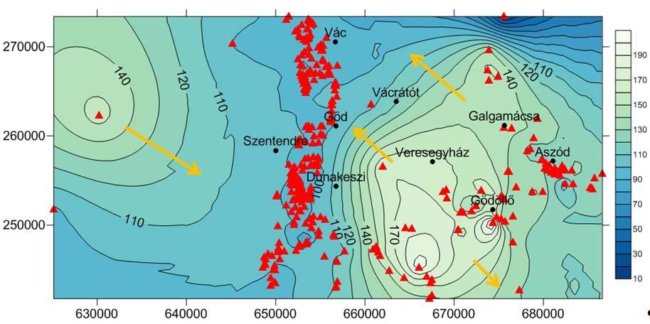 depth of 0-200 m asl.) A további két térképemen 438 (10. ábra) és 405 (11. ábra) darab adatból dolgoztam.