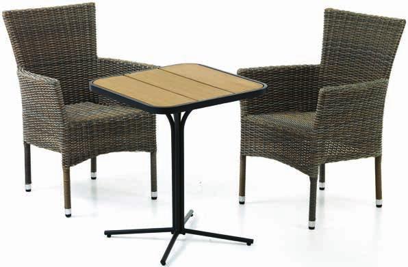 időjárásálló petán vázzal. Hozzáillő stílusos és kényelmes acél/petán rakásolható székekkel.
