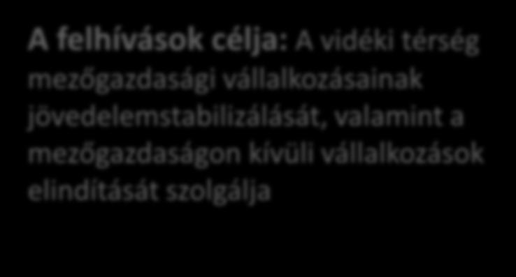 mezőgazdaságon kívüli vállalkozások elindítását szolgálja 13,85 Mrd Ft Beérkezett: 11066 db 139,86 Mrd Ft II.