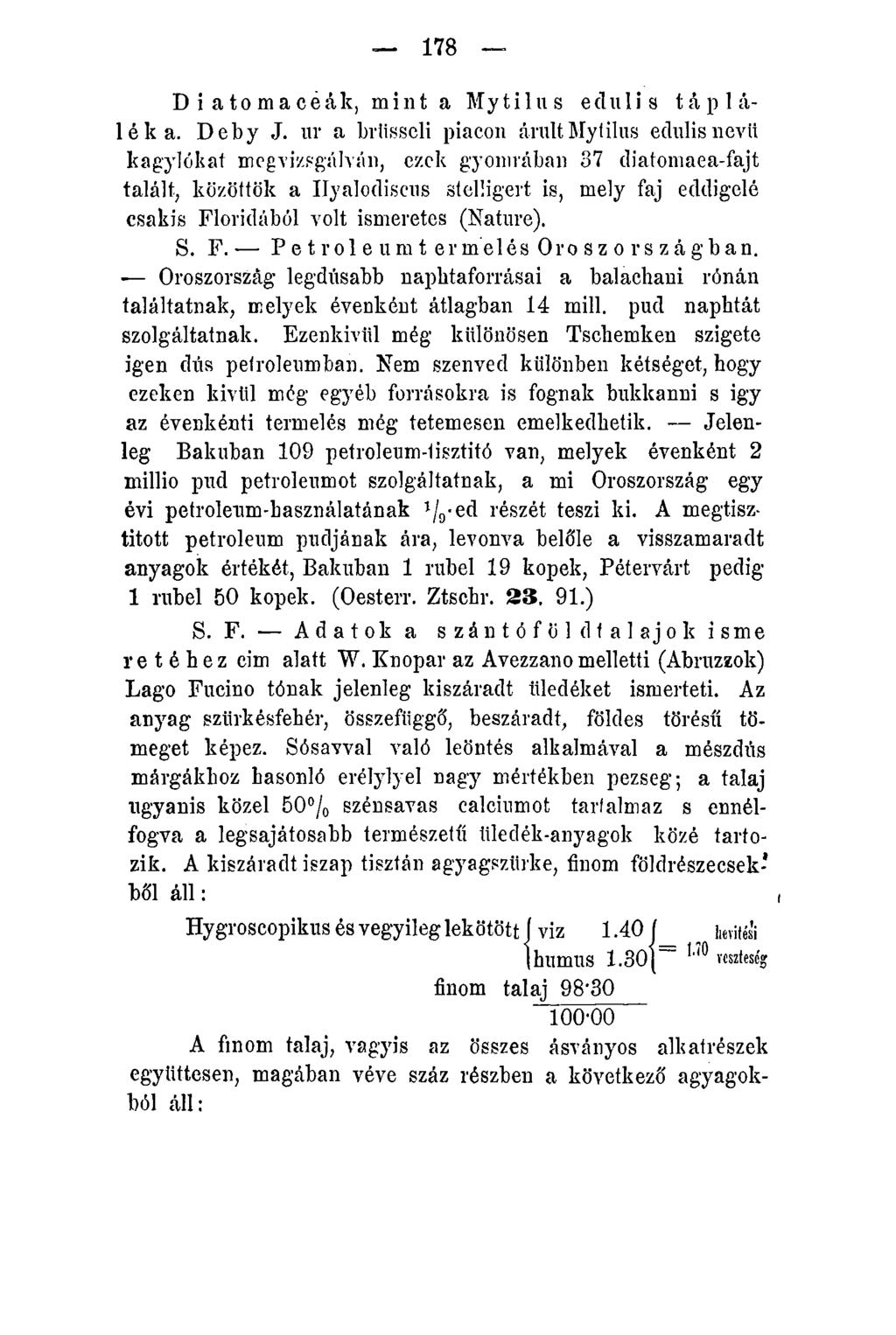 178 Diatomacéák, mint a Mytilus edulis tápláléka. Deby J.