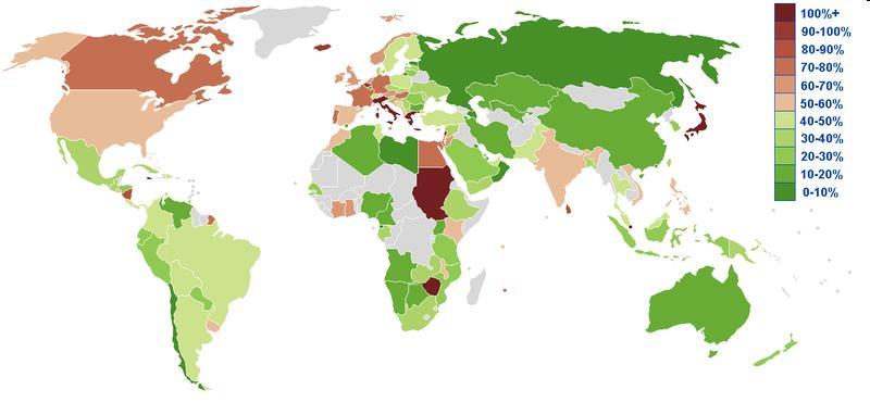 A GDP arányos államadósságok és a fenntarthatatlan fogyasztás földrajzi koncentrációi, 2009/2010 Fejlett gazdaságok adósságválsága vs. 80-as évek adósságválsága (fejlődő országok) 1.