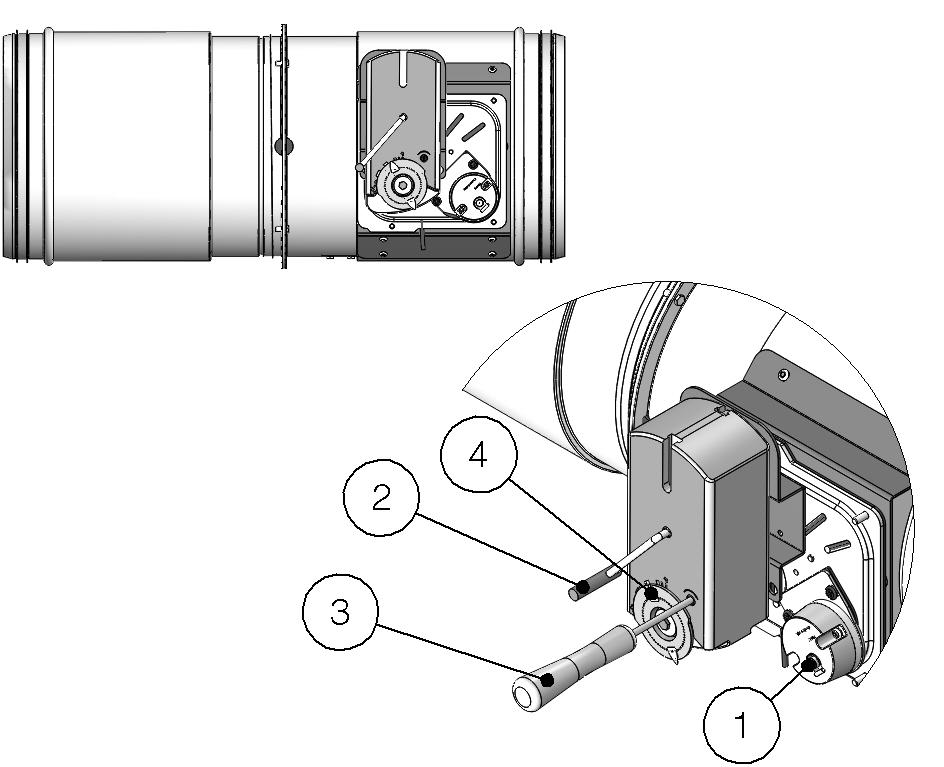 Siemens motoros változat 1. Kézi zárókapcsoló 2. Kézi nyitókar 3. Csavarhúzó 4.