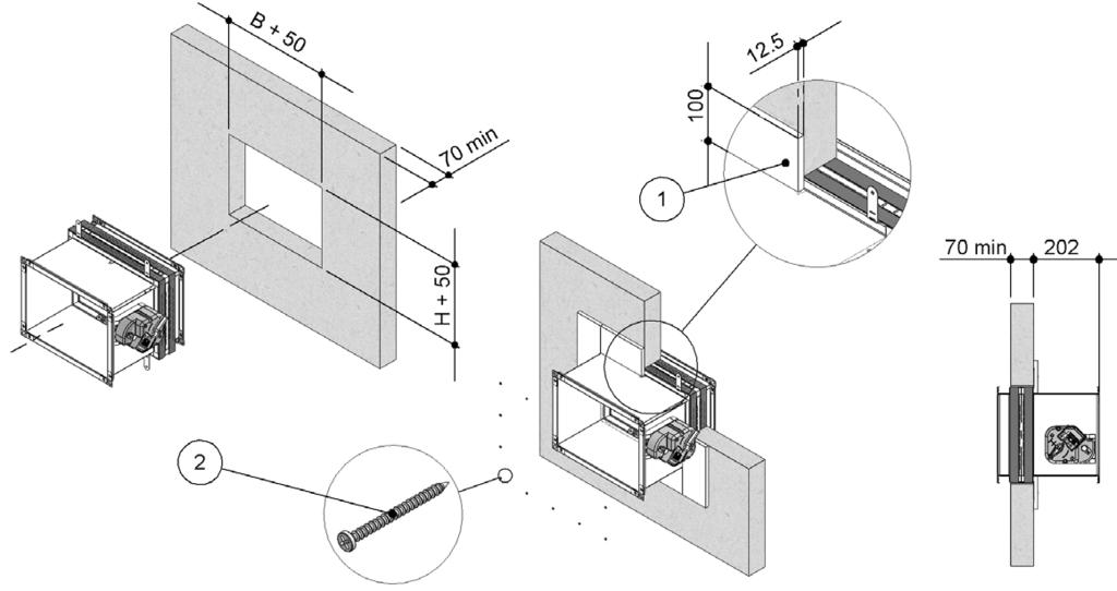 Névleges magassági méret (mm) 12,5 mm vastagságú belső merevítésű gipszkartonlemez Önmetsző csavar, Ø 3,5 X 45 mm Szerelés függőleges, könnyűszerkezetes (gipszfal) falba, EI 90 S A WKS25 függőleges,