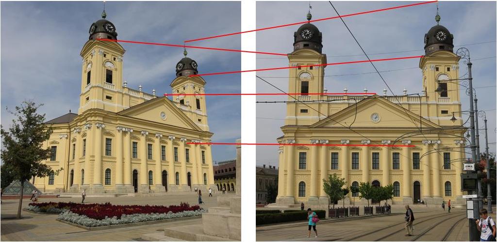 Passzív háromszögelési technika Sztereo kamerarendszer alkalmazása: Két különböző irányból készítünk képet a tárgyról, épületről.