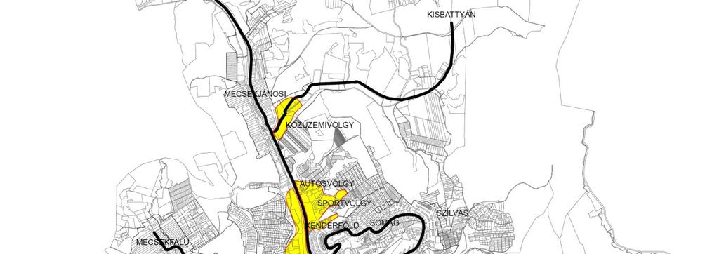 118 1.14.1.5 Alulhasznosított barnamezős területek Az alábbi területeket az alulhasználtság, a nehezen megújítható szerkezet, a zavaros telekstruktúra és tulajdonviszony jellemzi.