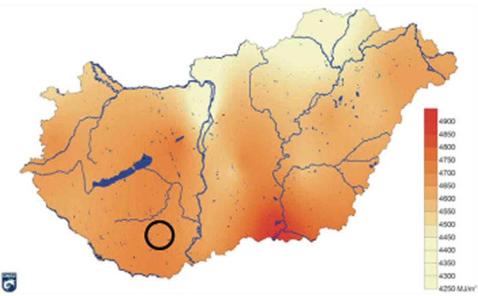 143 Napenergia 1.16-14 ábra: A globálsugárzás (MJ/m2) átlagos évi összege Magyarországon (2000-2009) (Forrás: www.met.