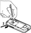 A készülék 47 A SIM-kártya eltávolítása 1 A telefon felső részénél emeljük meg, majd vegyük le a hátlapot. 2 Az akkumulátor eltávolítása. 3 Nyissuk fel a SIM-kártya nyílásának fedelét.