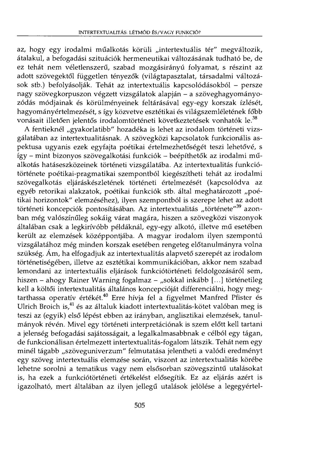 INTERTEXTUALITÁS: LÉTMÓD ÉS/VAGY FUNKCIÓ?