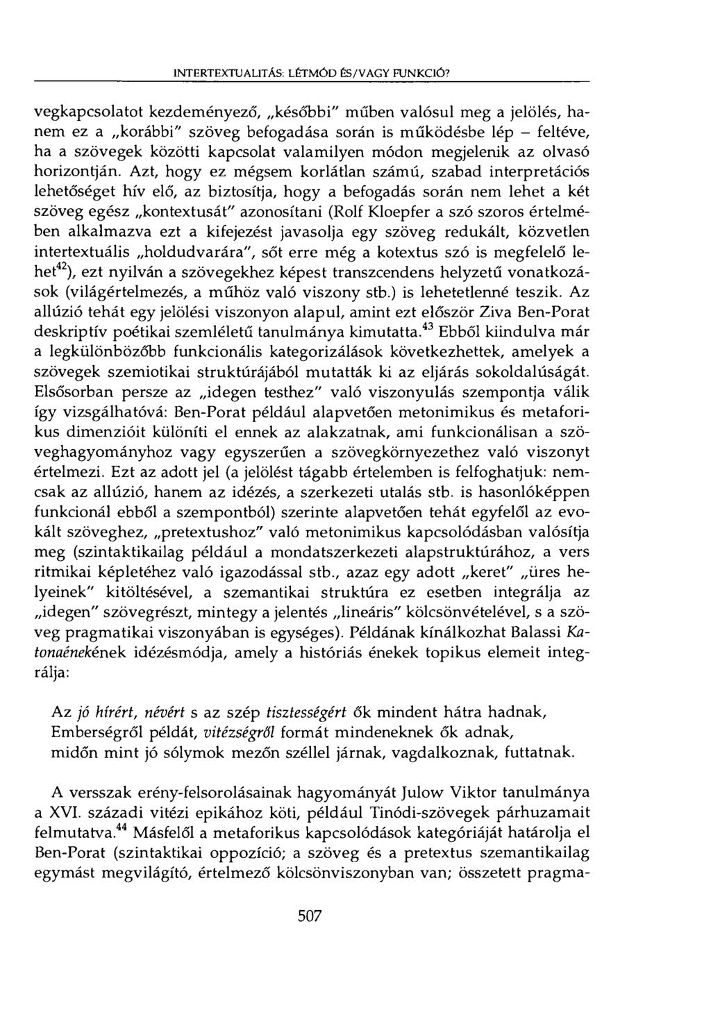 INTERTEXTUALITÁS: LÉTMÓD ÉS/VAGY FUNKCIÓ?