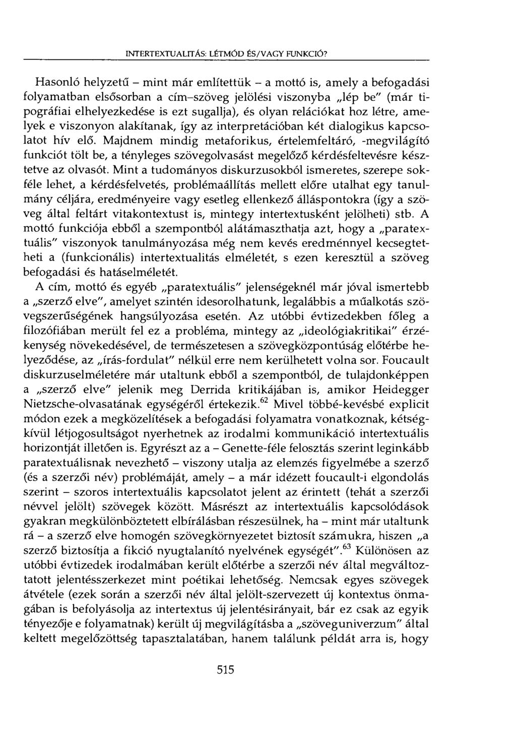 INTERTEXTUALITÁS: LÉTMÓD ÉS/VAGY FUNKCIÓ?