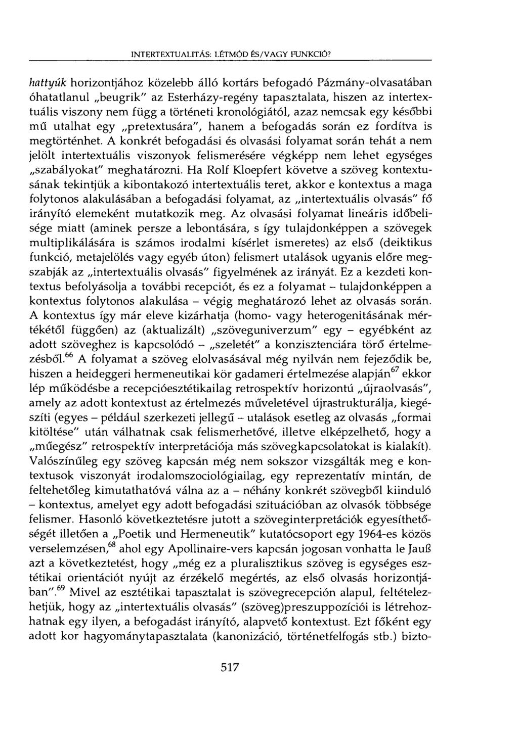 INTERTEXTUALITÁS: LÉTMÓD ÉS/VAGY FUNKCIÓ?