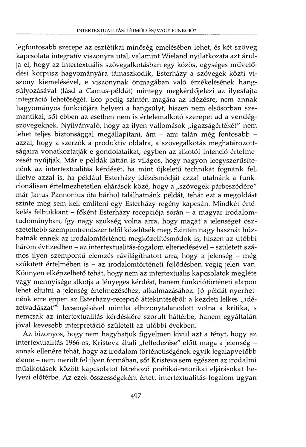INTERTEXTUALITÁS: LÉTMÓD ÉS/VAGY FUNKCIÓ?