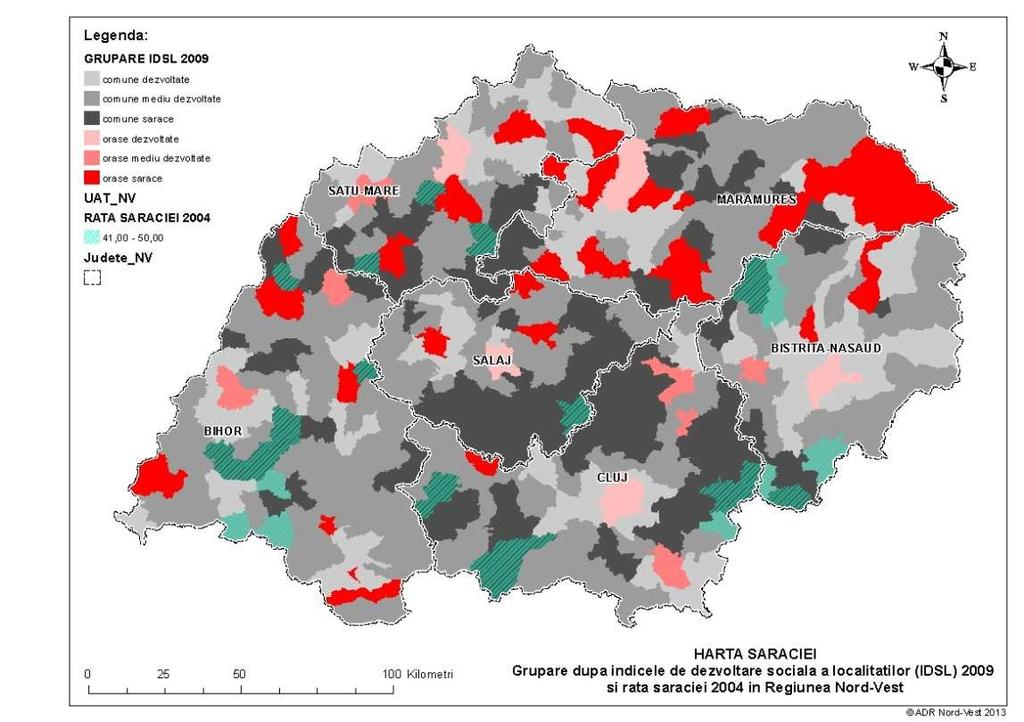 Conform lucrării Indicele de Dezvoltare Socială a Localităţilor 2009 (prof. Dumitru Sandu), se observă că cea mai mare concentrare de comune sărace apare în judeţele Sălaj şi Cluj.