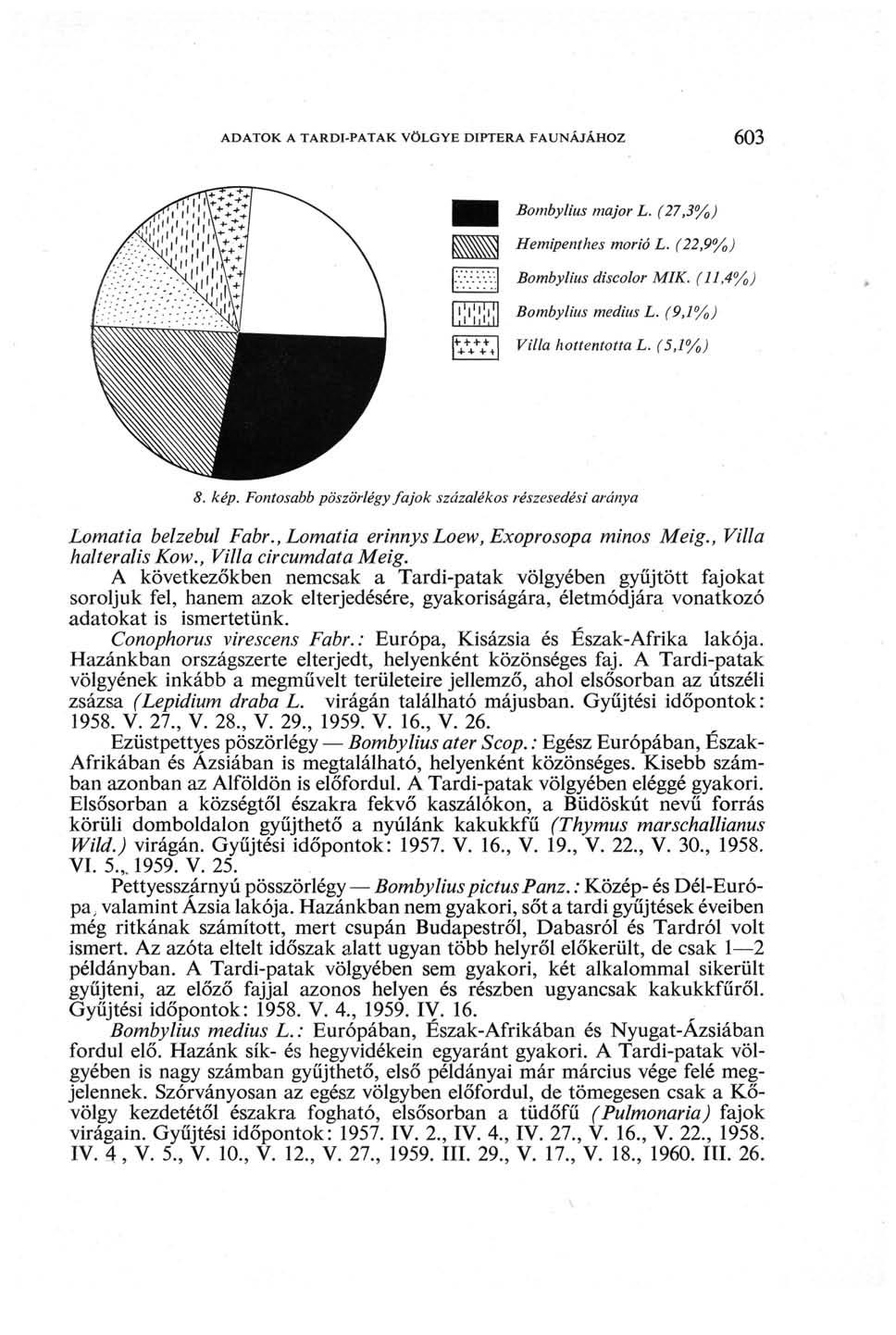 ADATOK A TARDI-PATAK VÖLGYE DIPTERA FAUNÁJÁHOZ 603 Bombylius major L. (27,3%) Hemipenthes morió L. (22,9%) Bombylius discolor MIK. (11,4%) II I I I li'.l Bombylius medius L.