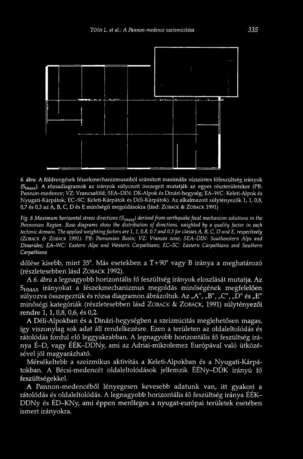 EC-SC: Keleti-Kárpátok és Déli-Kárpátok). Az alkalmazott súlytényezők 1, 1, 0,8, 0,7 és 0,3 az A, B, C, D és E minőségű megoldásokra (lásd: ZOBACK & ZOBACK 1991) Fig.