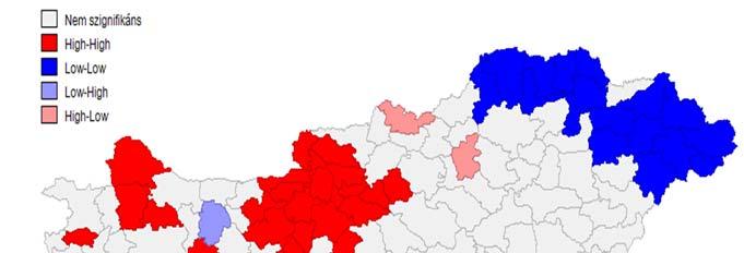 LHDI-INDEX ELOSZLÁSA ÉS TERÜLETI AUTÓKORRELÁCIÓJA NÉMETO. ÉS MAGYARO. ESETÉBEN 573 Magyar kistérségi LHDI Local-Moran klaszterei, 2011 3.