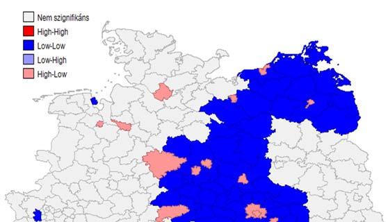 LHDI-INDEX ELOSZLÁSA ÉS TERÜLETI AUTÓKORRELÁCIÓJA NÉMETO. ÉS MAGYARO. ESETÉBEN 575 Német körzetek LHDI-jének Local-Moran klaszterei, 2011 4.