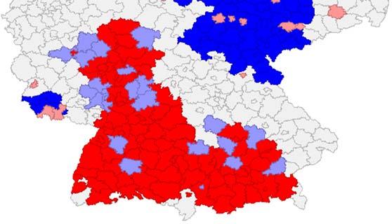 A high low klaszter tagjainak előfordulása a Saar-vidéken is jellemző, kiemelkedő térségeket jelezve a térben (például Regionalverband Saarbrücken vagy Saarpfalz körzetei), azonban a keleti