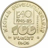 value and date 100 / FORINT / 1985 balra mesterjegy /Meisterzeichen nach