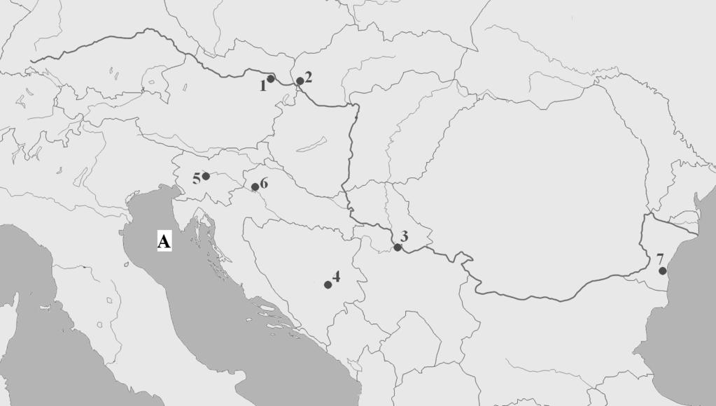 Földrajz olasz nyelven középszint Név:... osztály:... 2. Esaminare la carta geografica schematica e risolvere i relativi compiti! a) Nominare le città segnate sulla cartina con numeri! 1.... 2.... 3.