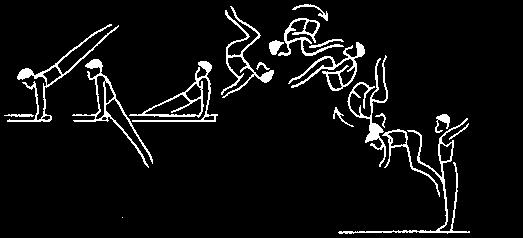Double salto arrière groupé avec ½ t. ou salto arriéré ½ t. et salto avant groupé.