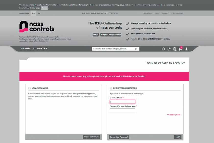 Partner des Offline-Geschäfts: der B2B-Onlineshop von nass controls Partner offline üzleti: a B2B online áruház nedves ellenőrzések Partner of the offline business: the B2B-Onlineshop of nass