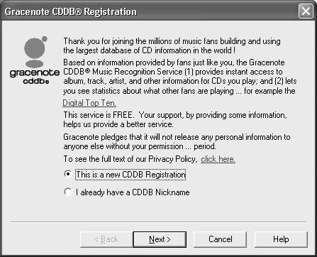 Wiadomości wstępne 1 Uruchom program SonicStage Simple Burner i włóż płytę audio CD do stacji CD-R/RW komputera (strona 14). Zostanie wyświetlone okno rejestracji w serwisie CDDB.