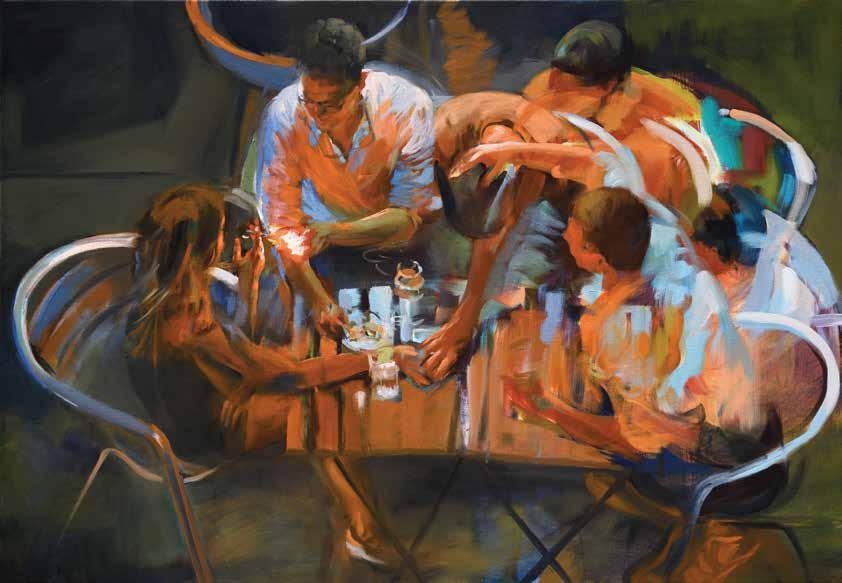 Gábor Lajta Hareketli, dinamik görsellere; yani jestler, küçük olaylar gibi konulara giderek daha çok ilgi duymaya başladım. Bir masanın etrafında oturup konuşan dört kişiyi resmetmek istedim.