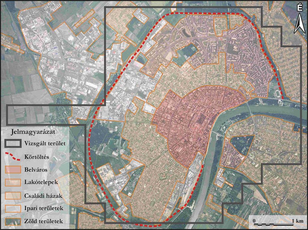 Szeged: Egy példa a hősziget vizsgálatára városias területek nagyrészt a körtk rtöltésen