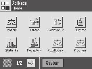 Aplikace Aplikace jsou moduly firmwaru určené k provádění specifických úloh vážení. Váha se dodává s různými předem nainstalovanými aplikacemi.