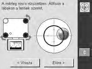 6 Forgassa a talpcsavart addig, amíg a légbuborék a belső körbe nem ér. ð Megfelelő helyzet esetén a buborék zöld színű lesz. ð A terminál állapotfénye zöld színű lesz.