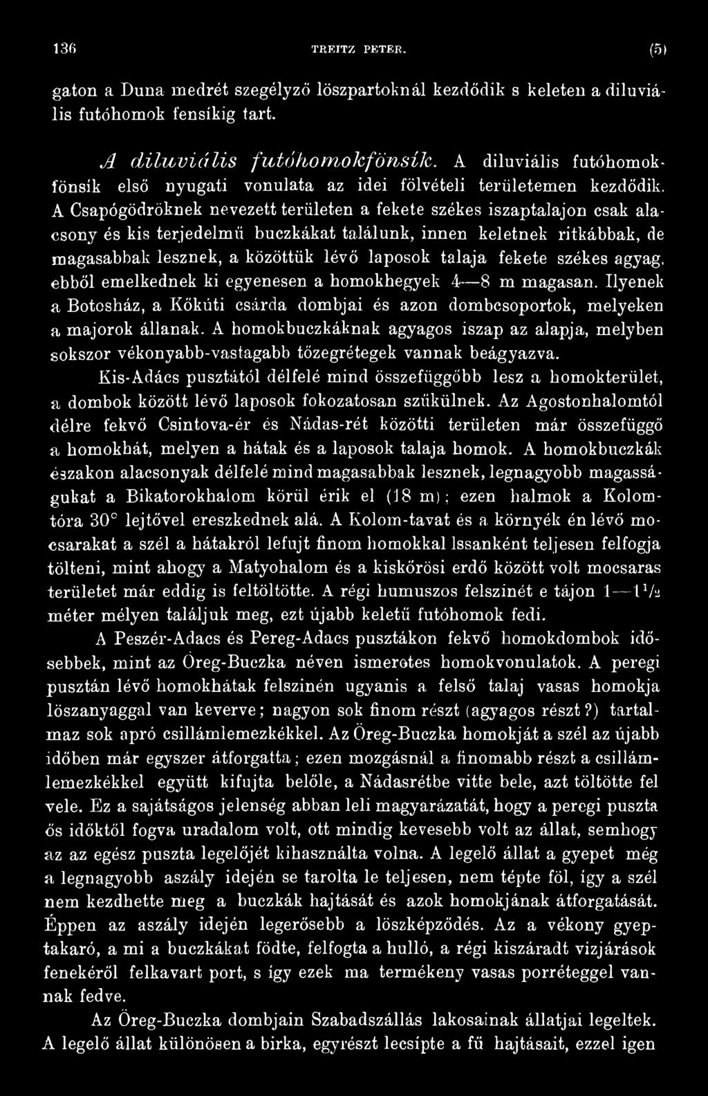 A homokbuczkáknak agyagos iszap az alapja, melyben sokszor vékonyabb-vastagabb tőzegrétegek vannak beágyazva.