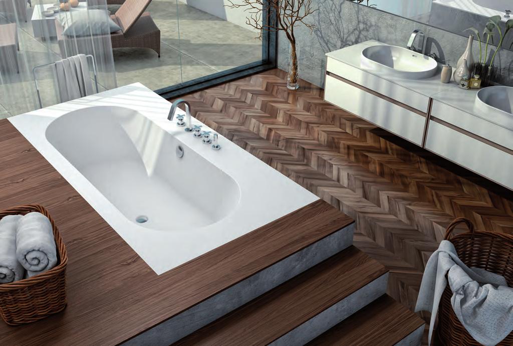 ATYS Bathtubs ATYS 200x100 Kopalna kad iz Kerrocka, odlivno-prelivna garnitura z UP&DOWN sistemom, vgradnja na ploščice oz v nivo ploščic, možnost prirezovanja roba kadi.