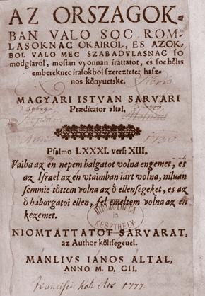 8. István Magyari, Az országokban valo soc romlasoknac okairol, es azokbol valo meg szabadulasnac io modgiarol hasznos könyuetske.