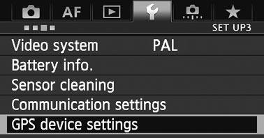 Používanie digitálneho kompasu Do snímok možno vložiť informácie o smere orientácie počas snímania. 1 Vyberte položku [GPS device settings/nastavenia zariadenia GPS].