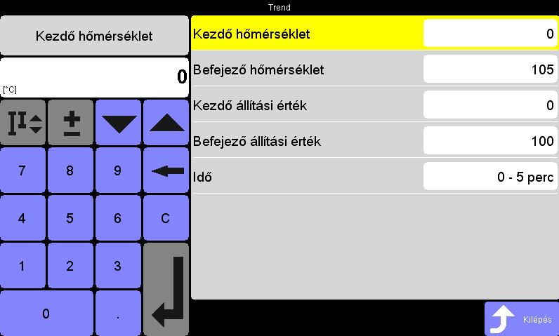 40 fejezet A B C Állítsa be az előírt érték és a tényleges érték Y tengelyét az [A] részben a Kezdő hőmérséklet és a Befejező hőmérséklet mezőben.