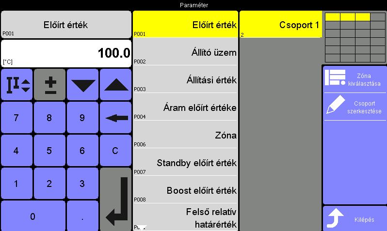 46 9 fejezet Zónák beviteli párbeszédablak Csoport kiválasztása (Ha nincs definiálva csoport, lásd Csoport szerkesztése (47. oldal)) Ha pontosan 1 csoport van definiálva (itt: 1.
